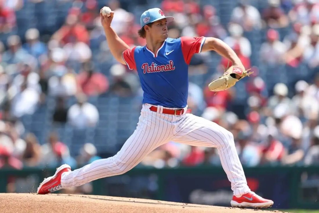 Gage Wood delivering a pitch for the Phillies